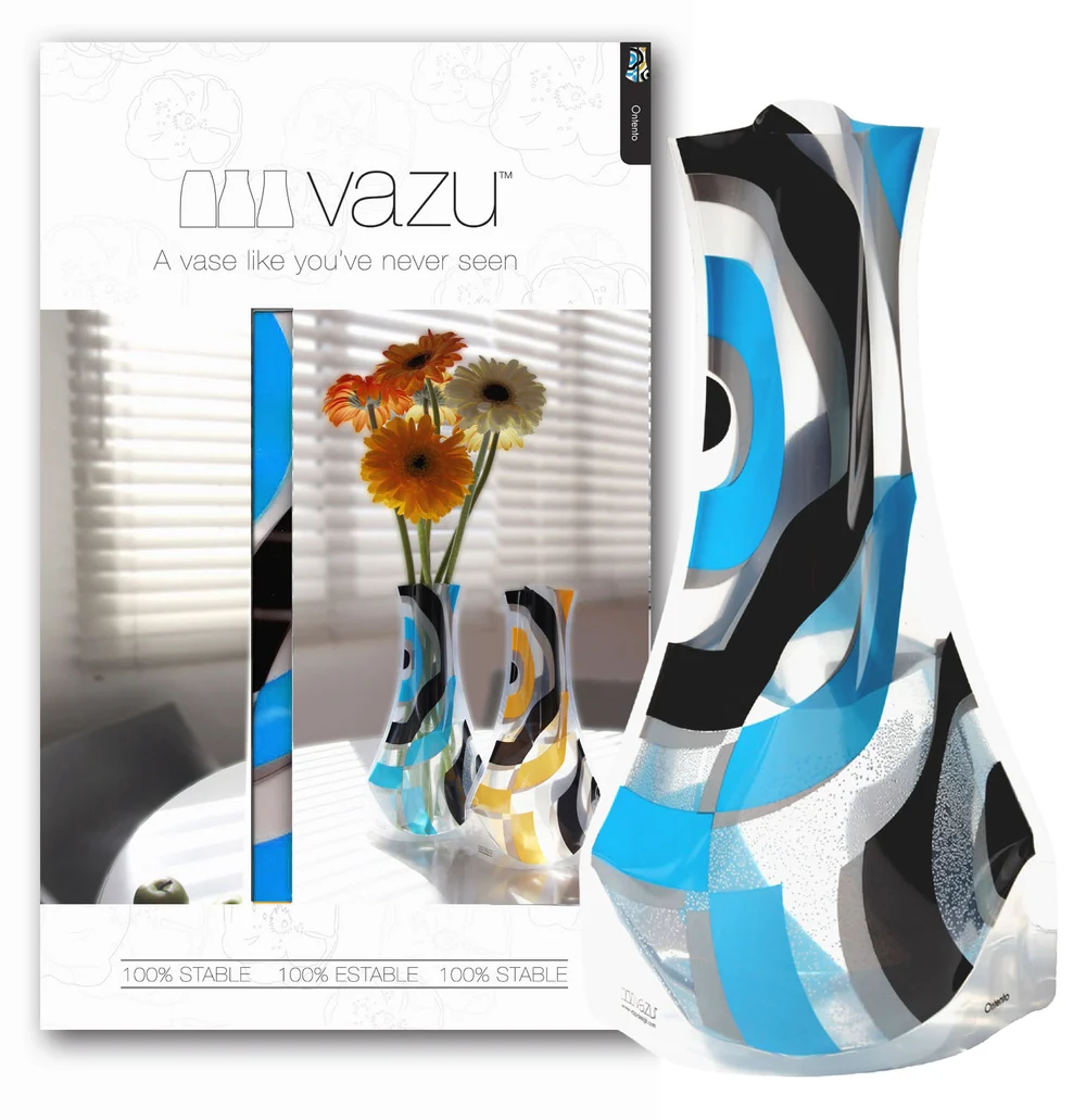 Ontento · Blue expandable vase and gift packaging